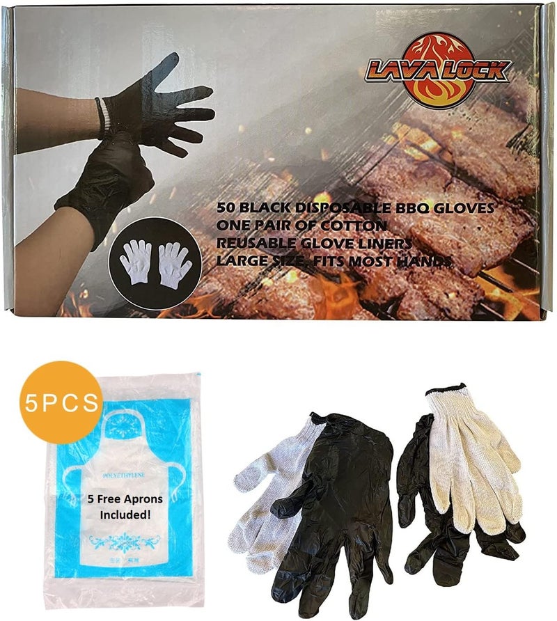 LavaLock Disposable Nitrile BBQ Gloves with Cotton Liners for Outdoor Cooking Grilling Smokers and Barbecue Competition, Chef or Kitchen use (Large 50 Count Black) - Image 4